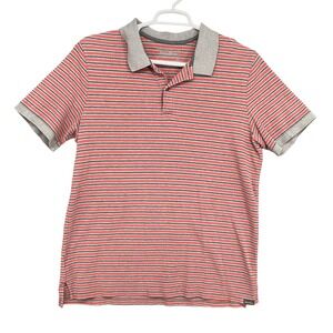 Eddie Bauer Mens TXL Tall XL Red Grey Striped Short Sleeve Polo Shirt Casual